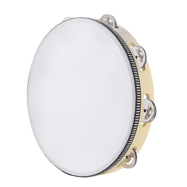 Tambourine for adults 10 inch Hand Held Drum Bell Birch Metal Jingles